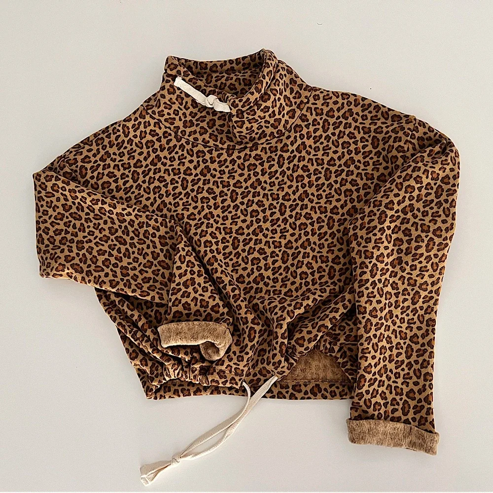 ALTERNATIVE APPAREL MINI LEOPARD ECO FLEECE FUNNEL NECK DRAWSTRING SWEATSHIRT S - Picture 3 of 10